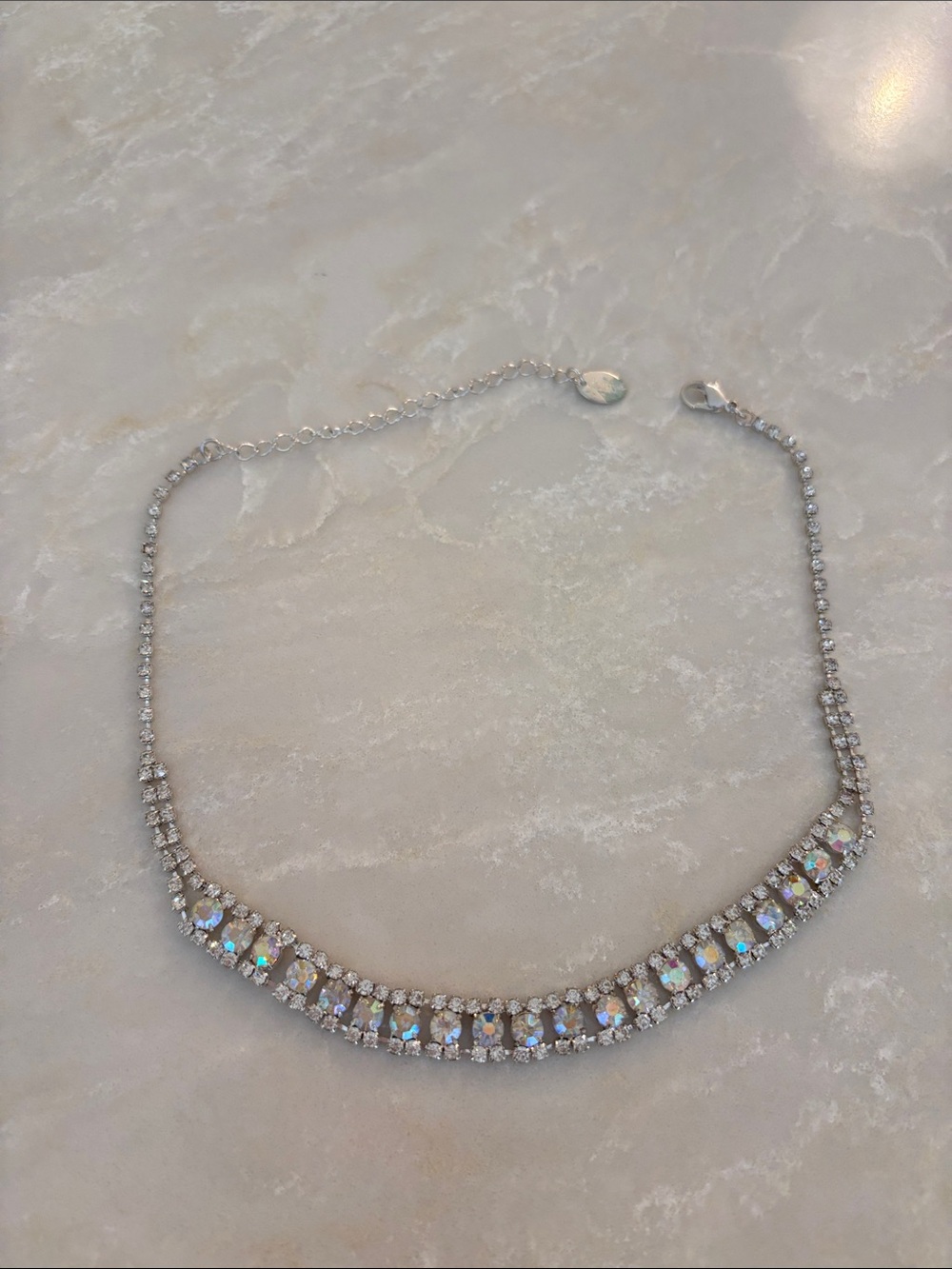 Claire’s Iridescent Crystal Tennis Choker Necklace - Silver